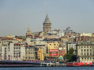 Galata tower and istanbul cityscape from the water